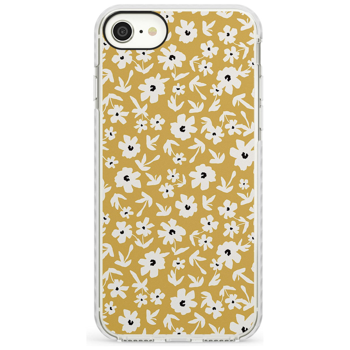 Floral Print on Mustard - Cute Floral Design Slim TPU Phone Case for iPhone SE 8 7 Plus