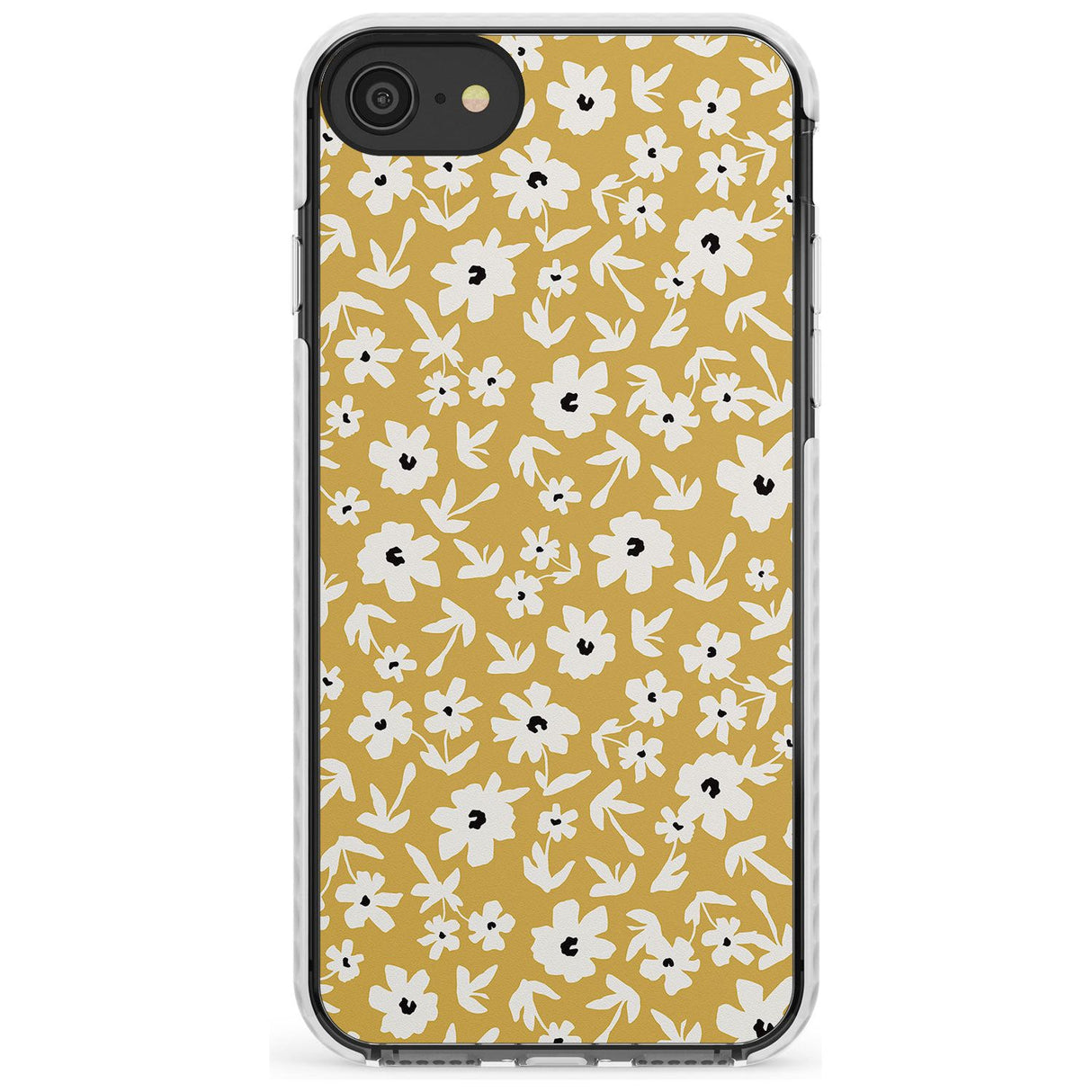 Floral Print on Mustard - Cute Floral Design Slim TPU Phone Case for iPhone SE 8 7 Plus