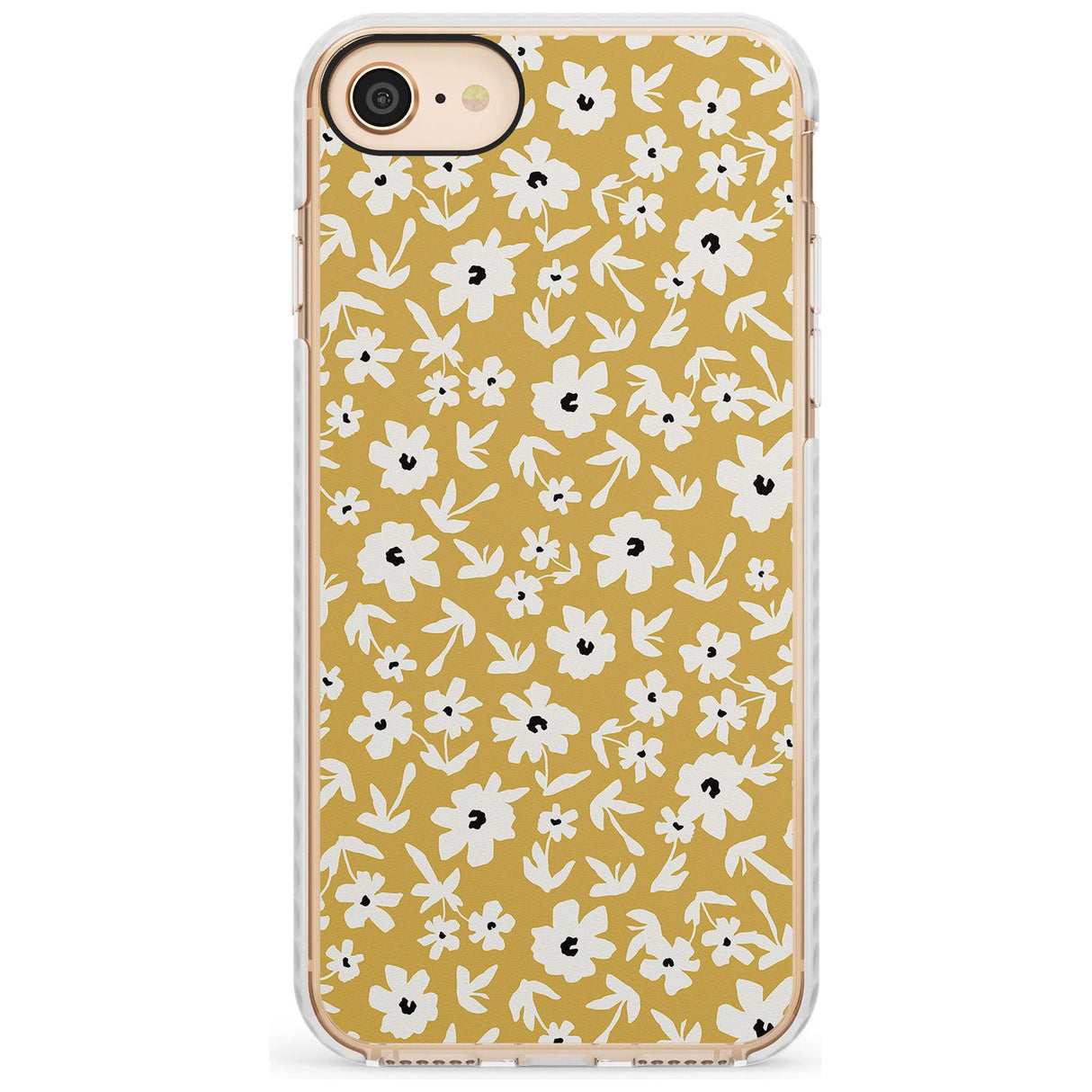 Floral Print on Mustard - Cute Floral Design Slim TPU Phone Case for iPhone SE 8 7 Plus