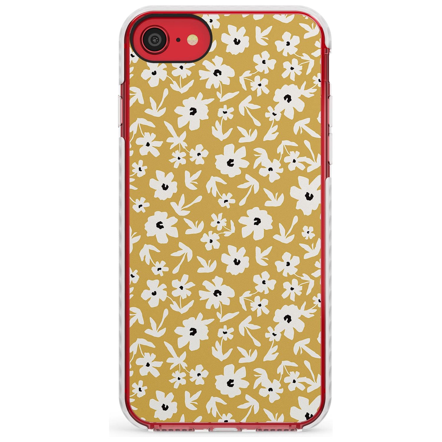 Floral Print on Mustard - Cute Floral Design Slim TPU Phone Case for iPhone SE 8 7 Plus