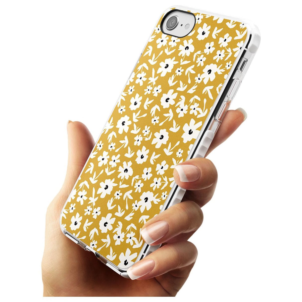 Floral Print on Mustard - Cute Floral Design Slim TPU Phone Case for iPhone SE 8 7 Plus