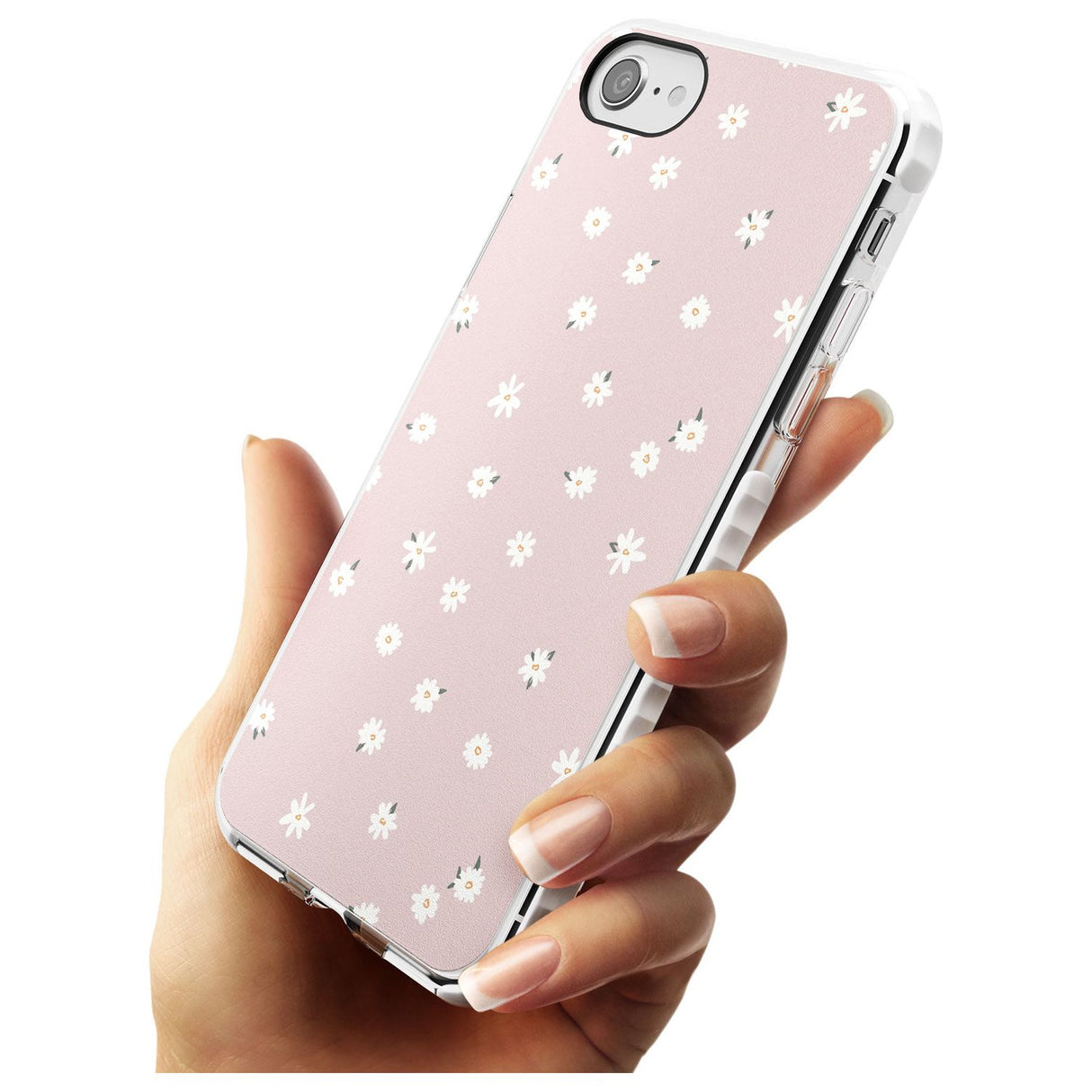 Painted Daises on Pink - Cute Floral Daisy Design Slim TPU Phone Case for iPhone SE 8 7 Plus