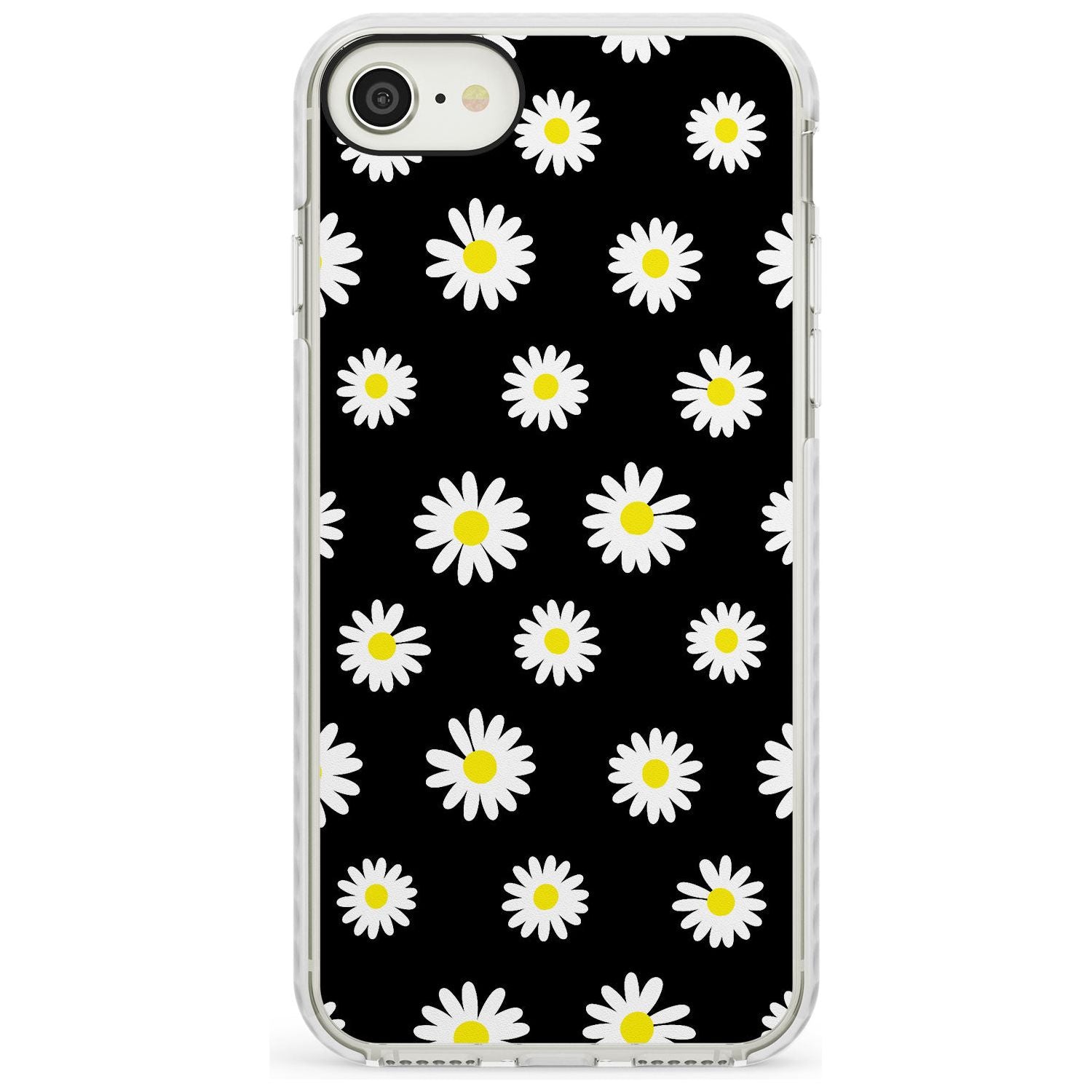 White Daisy Pattern (Black) Impact Phone Case for iPhone SE 8 7 Plus