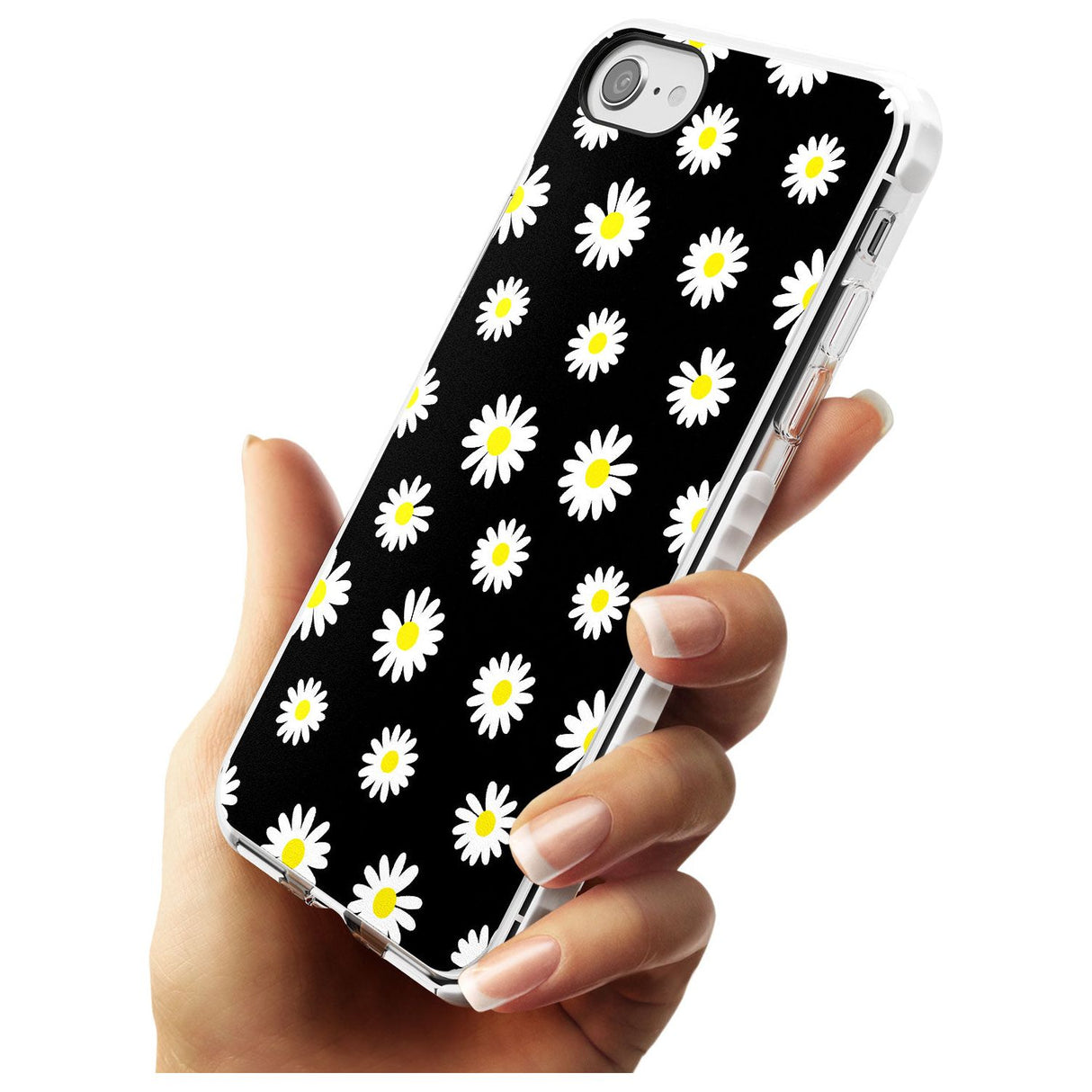 White Daisy Pattern (Black) Impact Phone Case for iPhone SE 8 7 Plus