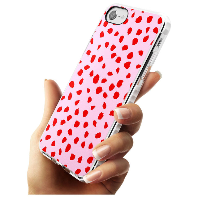 Red on Pink Dalmatian Polka Dot Spots Impact Phone Case for iPhone SE 8 7 Plus