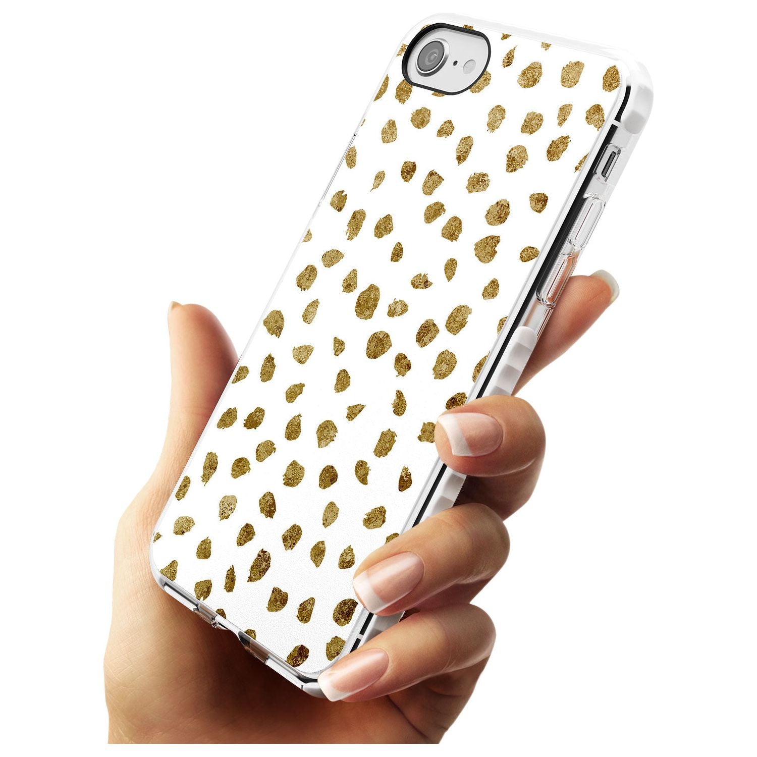 Gold Look on White Dalmatian Polka Dot Spots Impact Phone Case for iPhone SE 8 7 Plus