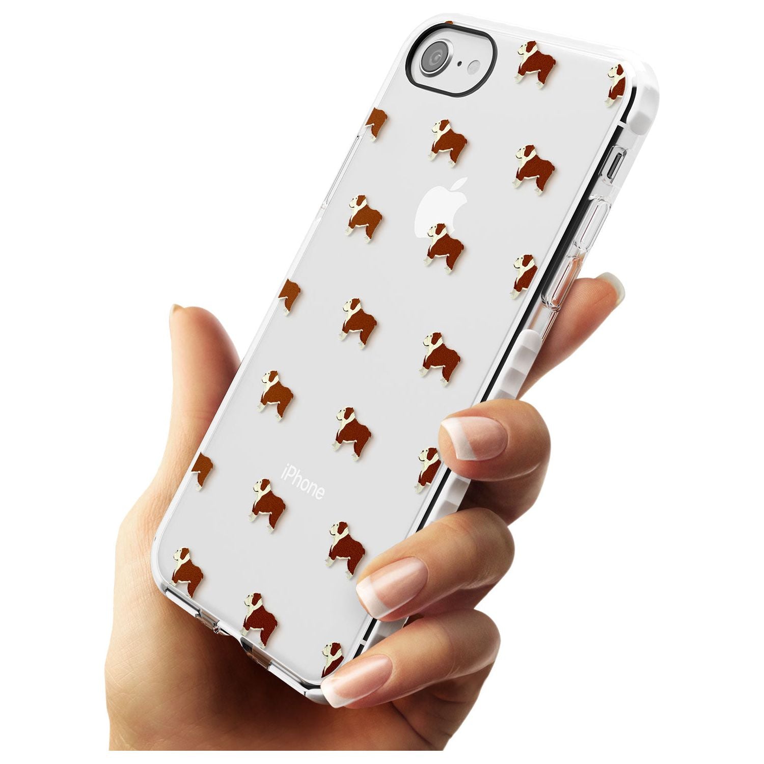 English Bulldog Dog Pattern Clear Impact Phone Case for iPhone SE 8 7 Plus