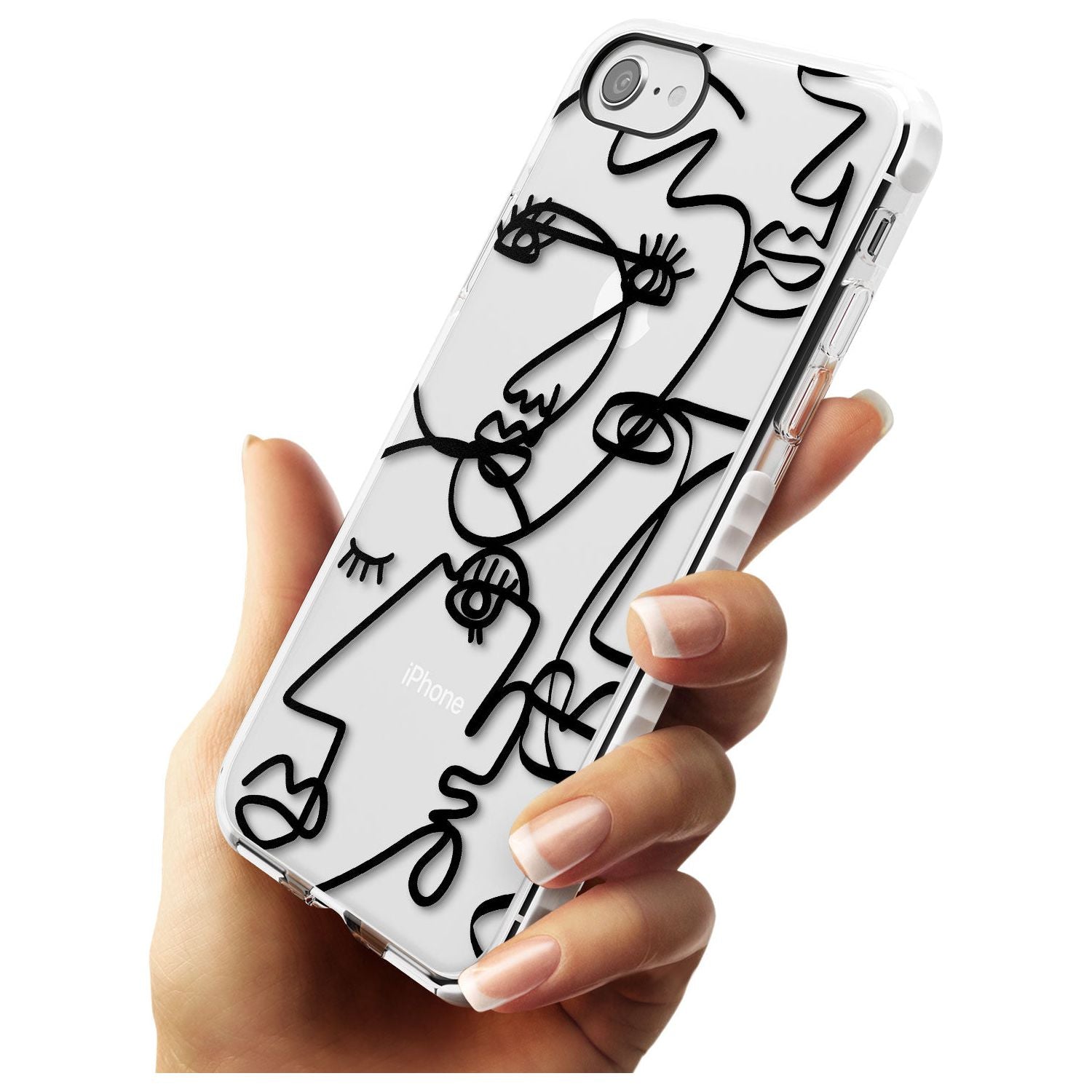 Continuous Line Faces: Black on Clear Slim TPU Phone Case for iPhone SE 8 7 Plus