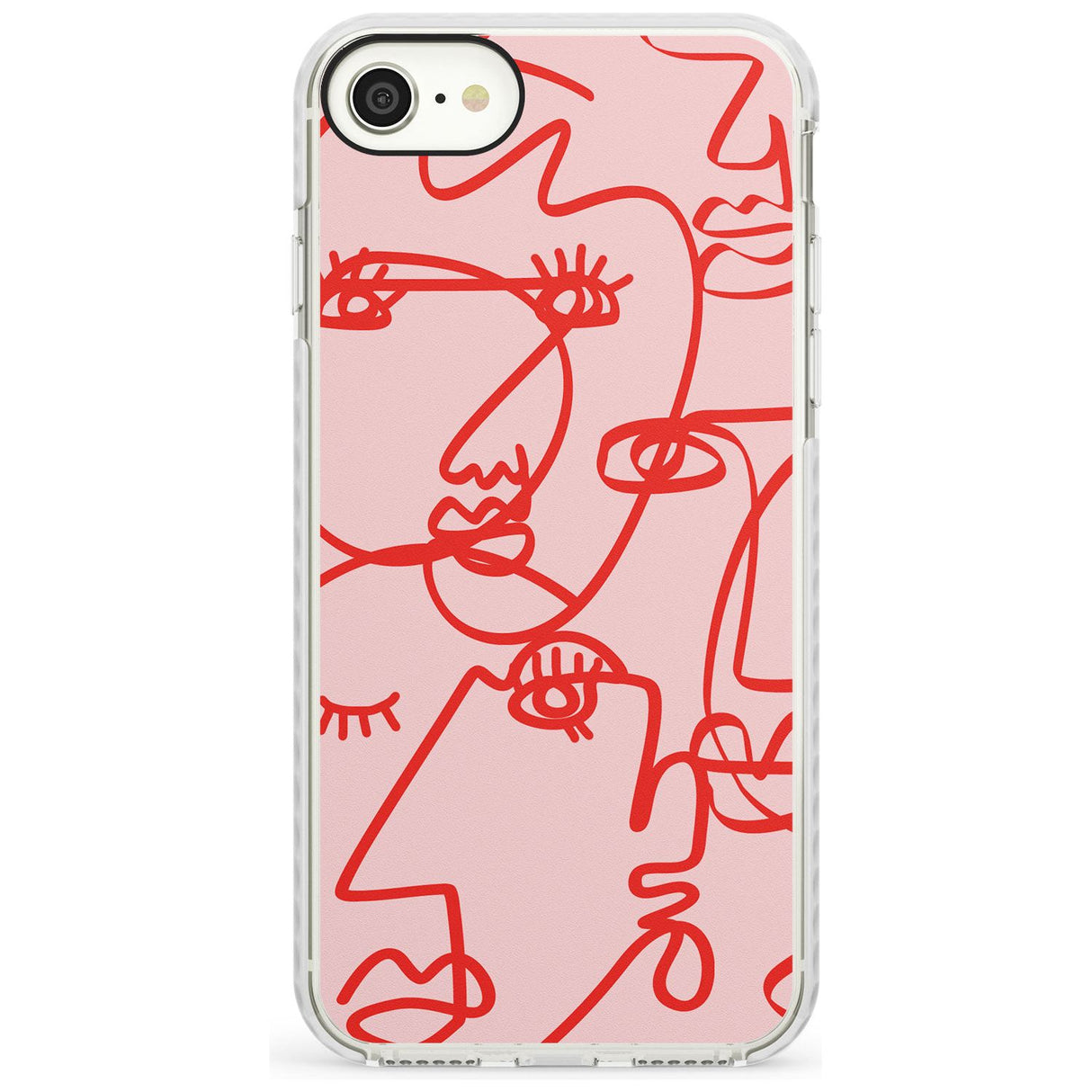 Continuous Line Faces: Red on Pink Slim TPU Phone Case for iPhone SE 8 7 Plus