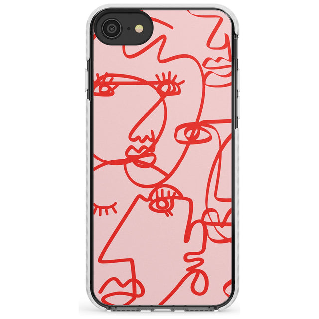 Continuous Line Faces: Red on Pink Slim TPU Phone Case for iPhone SE 8 7 Plus