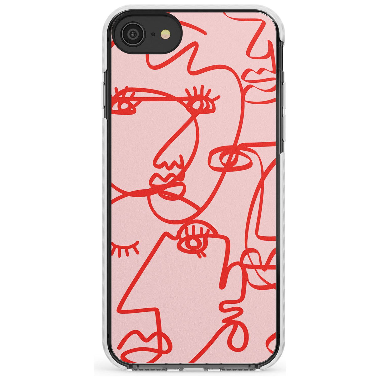 Continuous Line Faces: Red on Pink Slim TPU Phone Case for iPhone SE 8 7 Plus