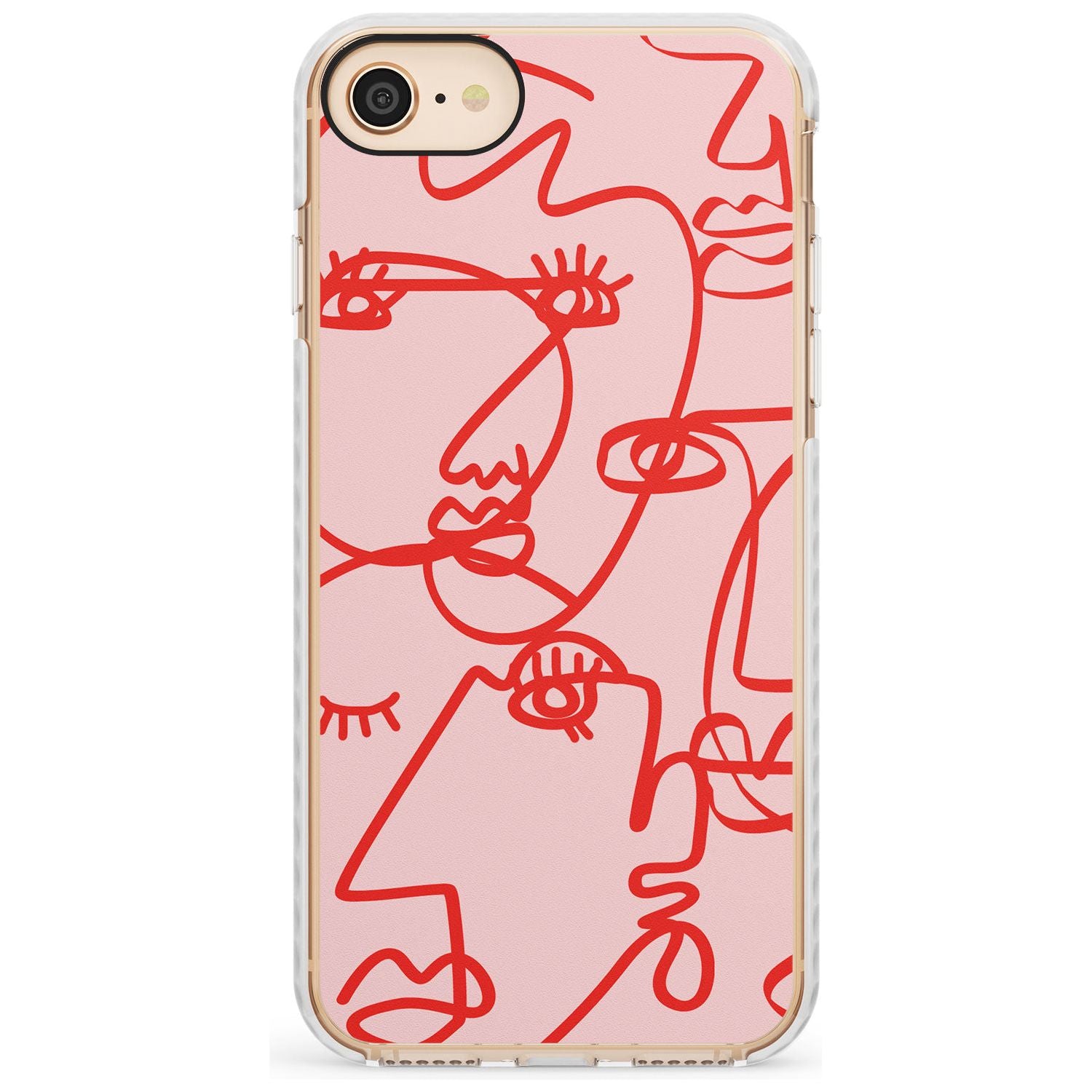 Continuous Line Faces: Red on Pink Slim TPU Phone Case for iPhone SE 8 7 Plus