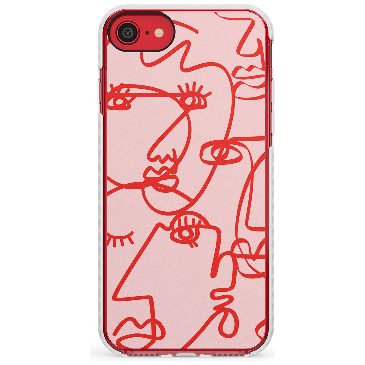 Continuous Line Faces: Red on Pink Slim TPU Phone Case for iPhone SE 8 7 Plus