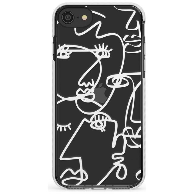 Continuous Line Faces: White on Clear Slim TPU Phone Case for iPhone SE 8 7 Plus
