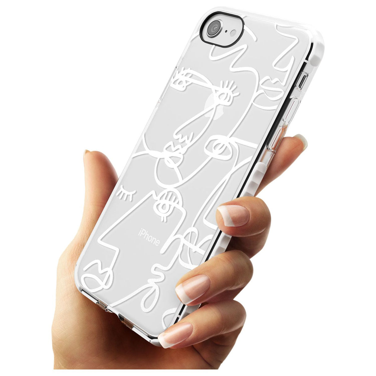 Continuous Line Faces: White on Clear Slim TPU Phone Case for iPhone SE 8 7 Plus