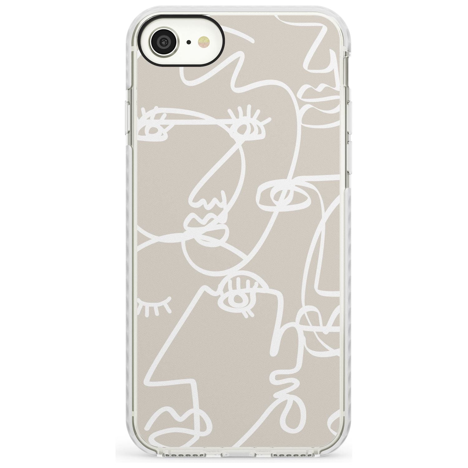 Continuous Line Faces: White on Beige Slim TPU Phone Case for iPhone SE 8 7 Plus