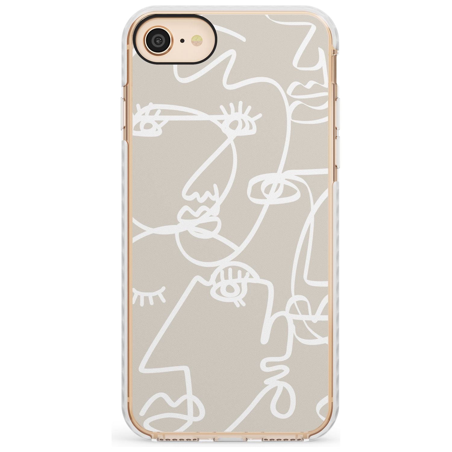 Continuous Line Faces: White on Beige Slim TPU Phone Case for iPhone SE 8 7 Plus