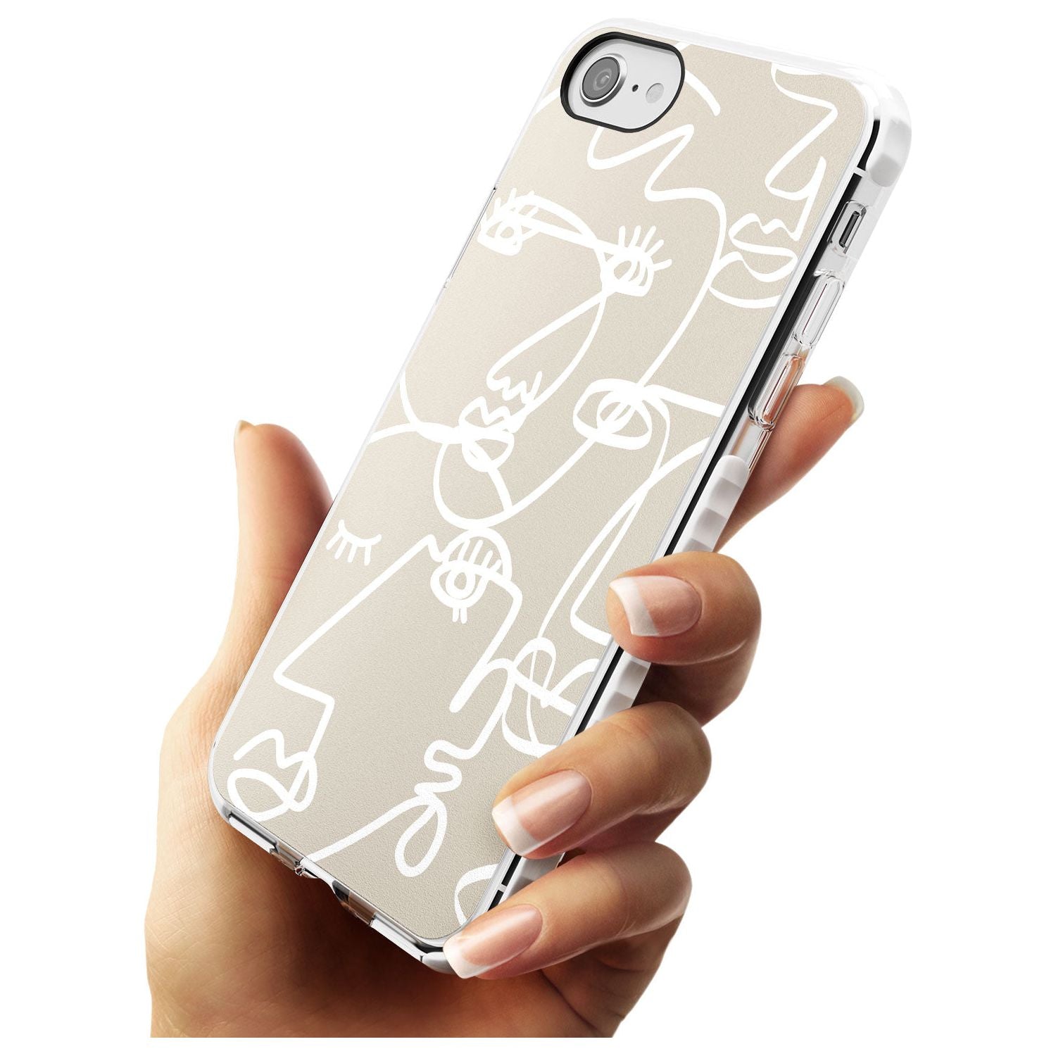 Continuous Line Faces: White on Beige Slim TPU Phone Case for iPhone SE 8 7 Plus