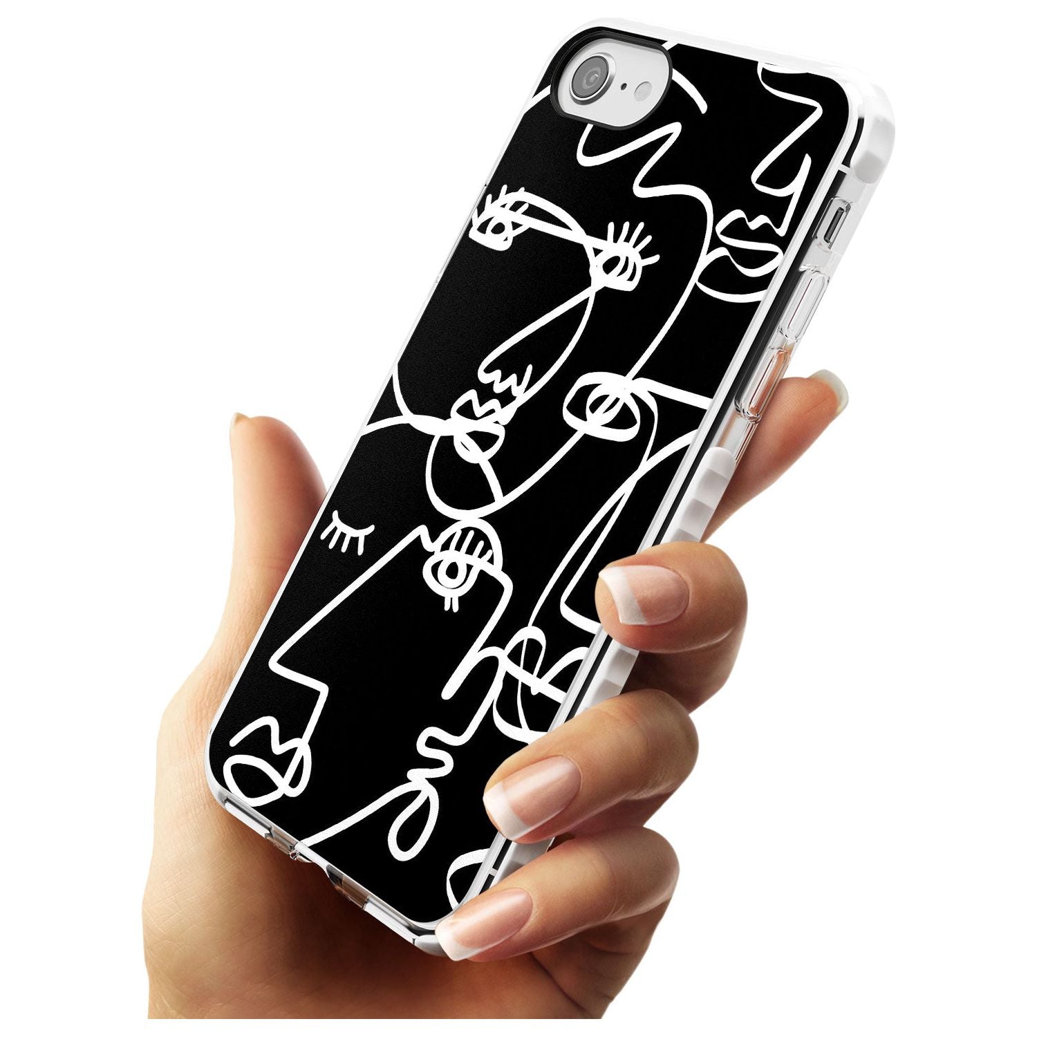 Continuous Line Faces: White on Black Slim TPU Phone Case for iPhone SE 8 7 Plus