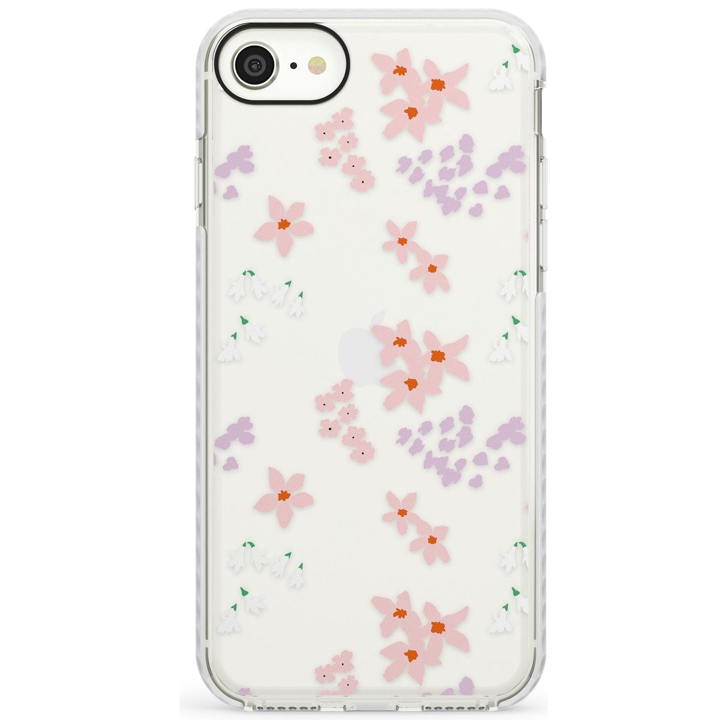 Pink & Purple Flower Mix: Clear Slim TPU Phone Case for iPhone SE 8 7 Plus