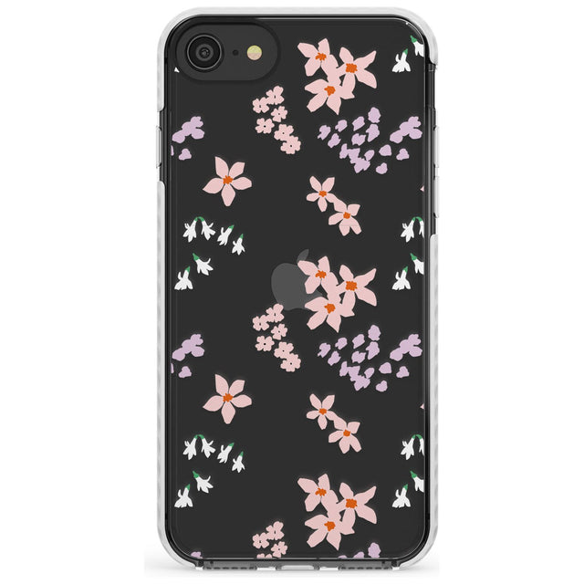 Pink & Purple Flower Mix: Clear Slim TPU Phone Case for iPhone SE 8 7 Plus