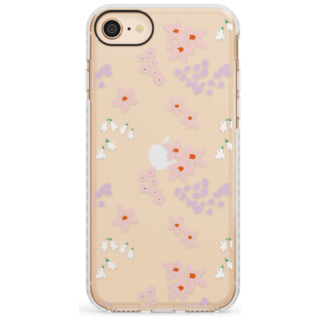 Pink & Purple Flower Mix: Clear Slim TPU Phone Case for iPhone SE 8 7 Plus