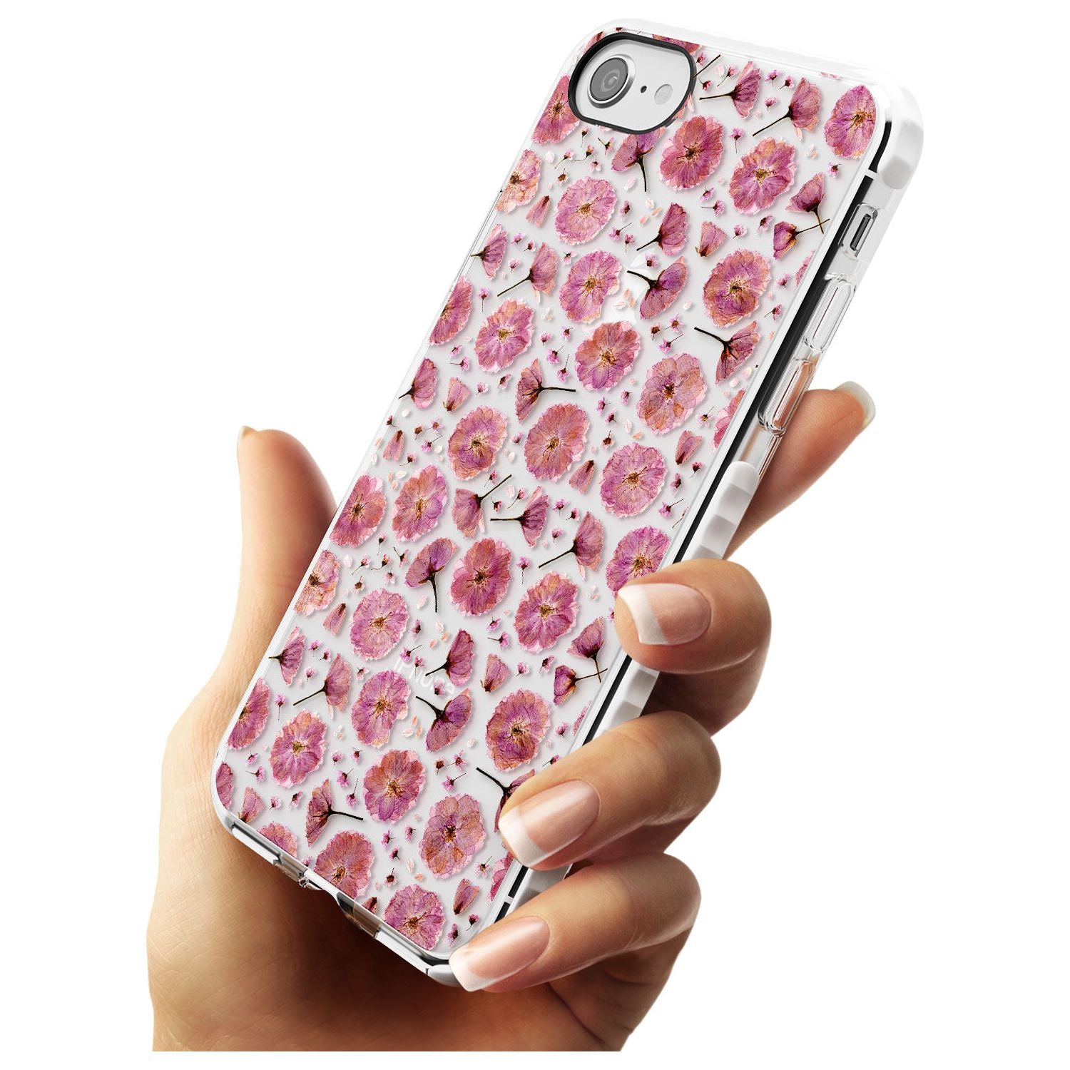 Pink Flowers & Blossoms Transparent Design Impact Phone Case for iPhone SE 8 7 Plus