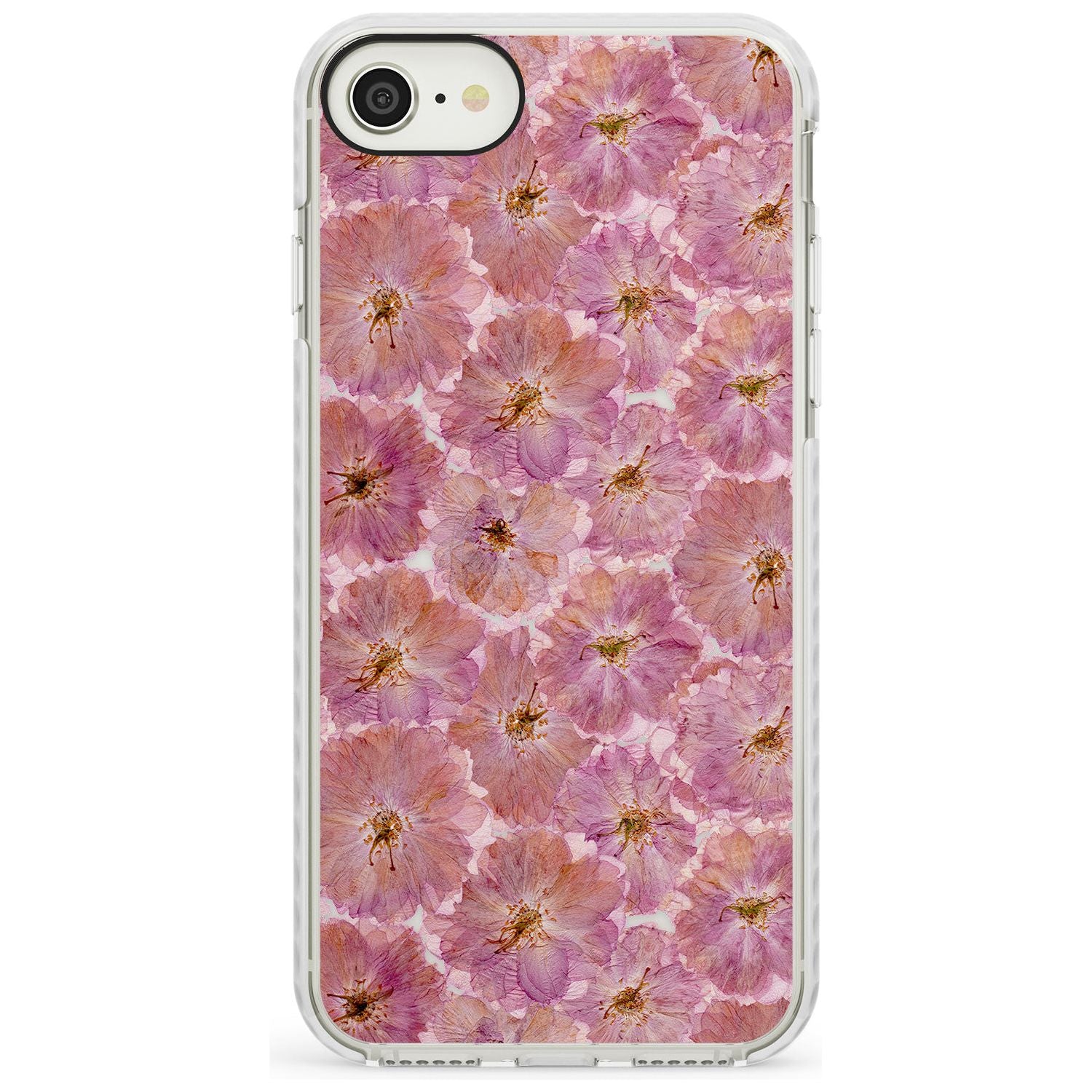 Large Pink Flowers Transparent Design Impact Phone Case for iPhone SE 8 7 Plus