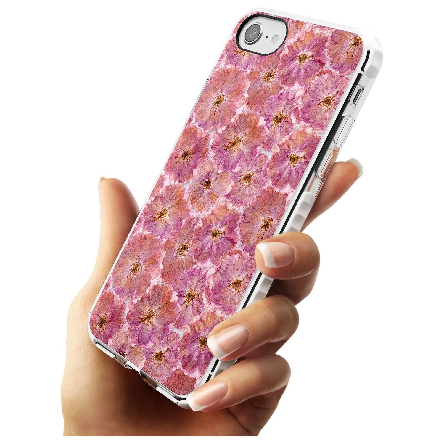 Large Pink Flowers Transparent Design Impact Phone Case for iPhone SE 8 7 Plus