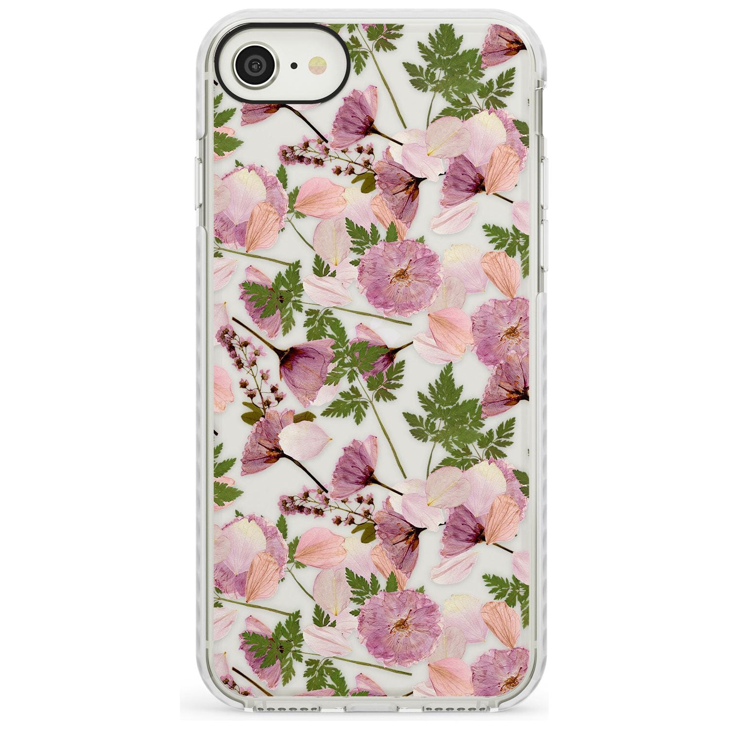 Leafy Floral Pattern Transparent Design Impact Phone Case for iPhone SE 8 7 Plus