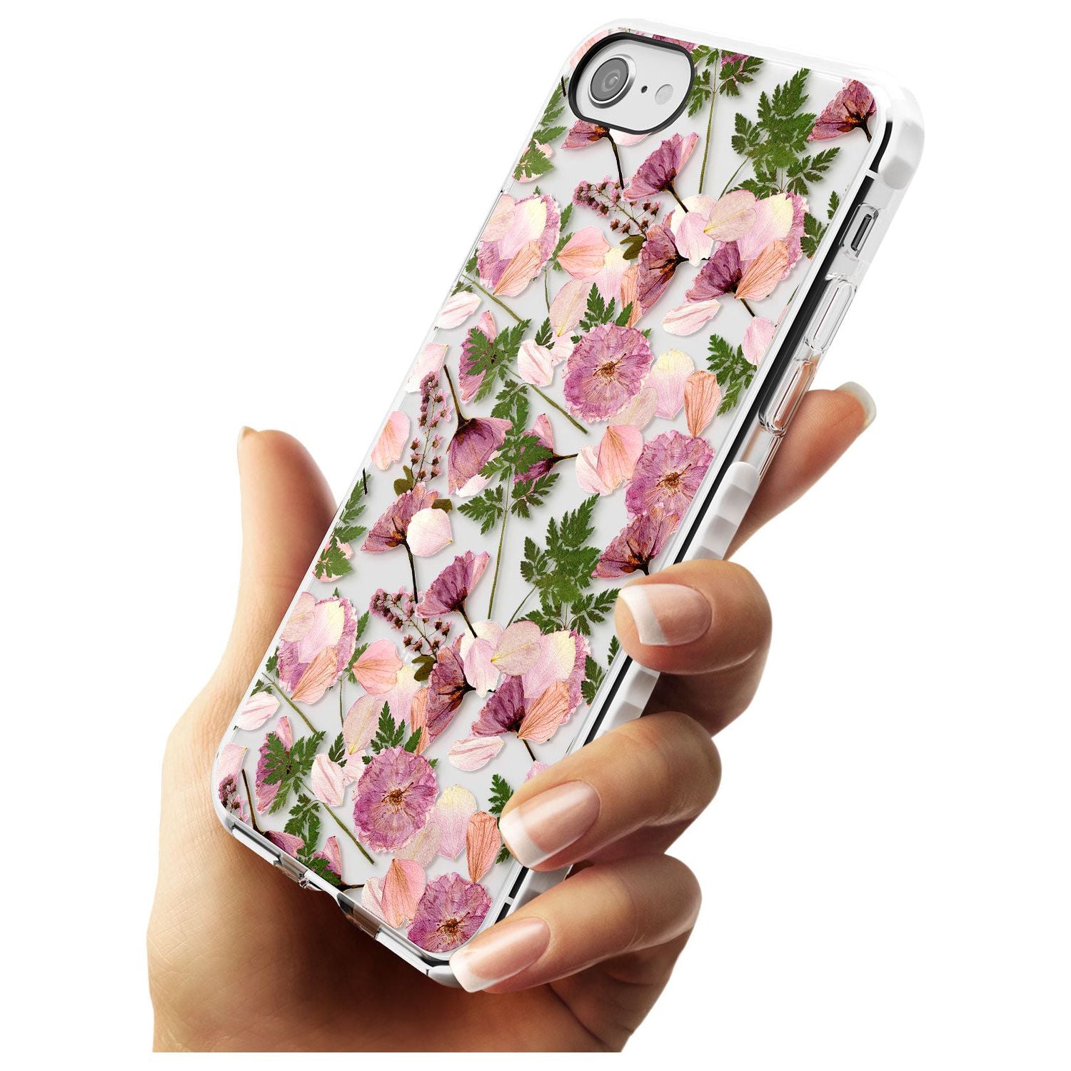 Leafy Floral Pattern Transparent Design Impact Phone Case for iPhone SE 8 7 Plus