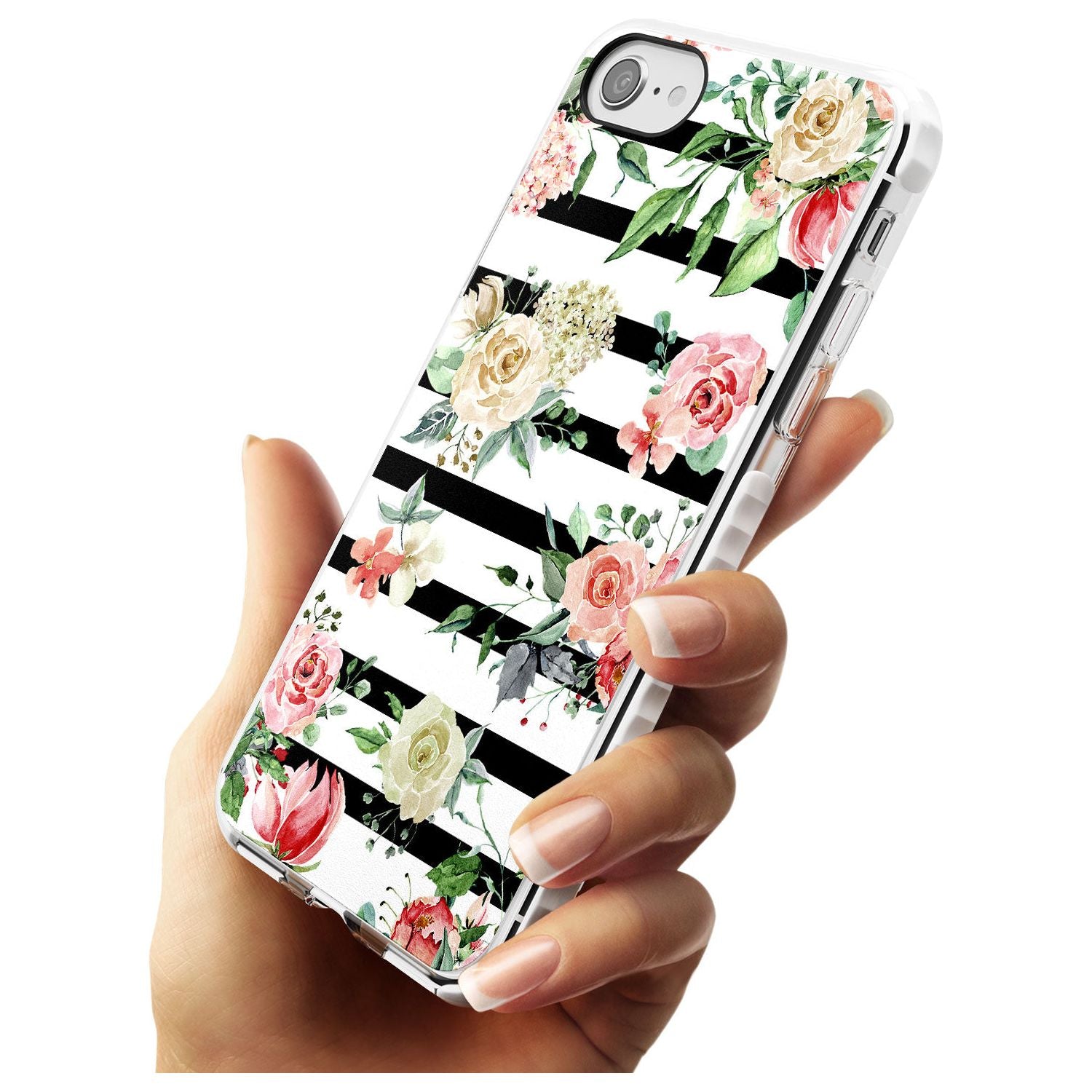 Bold Stripes & Flower Pattern Impact Phone Case for iPhone SE 8 7 Plus