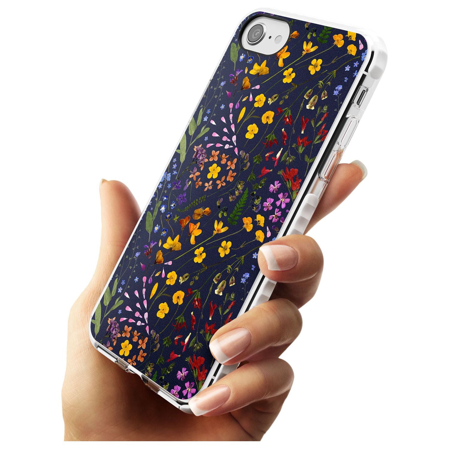 Wildflower & Leaves Cluster Design - Navy Impact Phone Case for iPhone SE 8 7 Plus