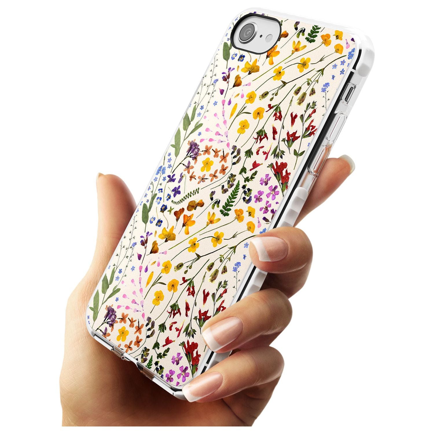 Wildflower & Leaves Cluster Design - Cream Impact Phone Case for iPhone SE 8 7 Plus