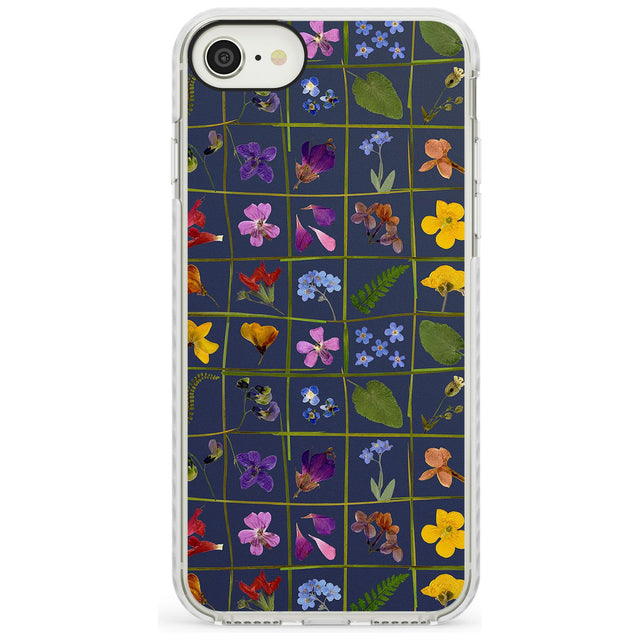 Wildflower Grid Boxes Pattern - Navy Impact Phone Case for iPhone SE 8 7 Plus