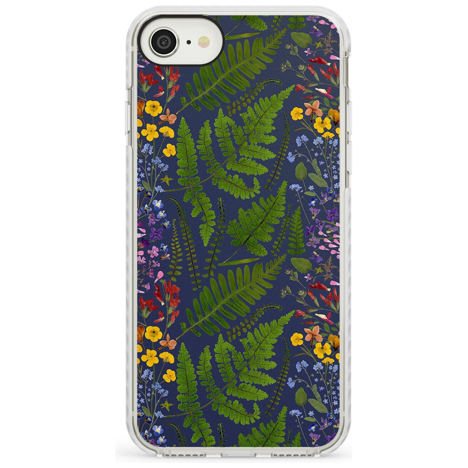 Busy Floral and Fern Design - Navy Impact Phone Case for iPhone SE 8 7 Plus