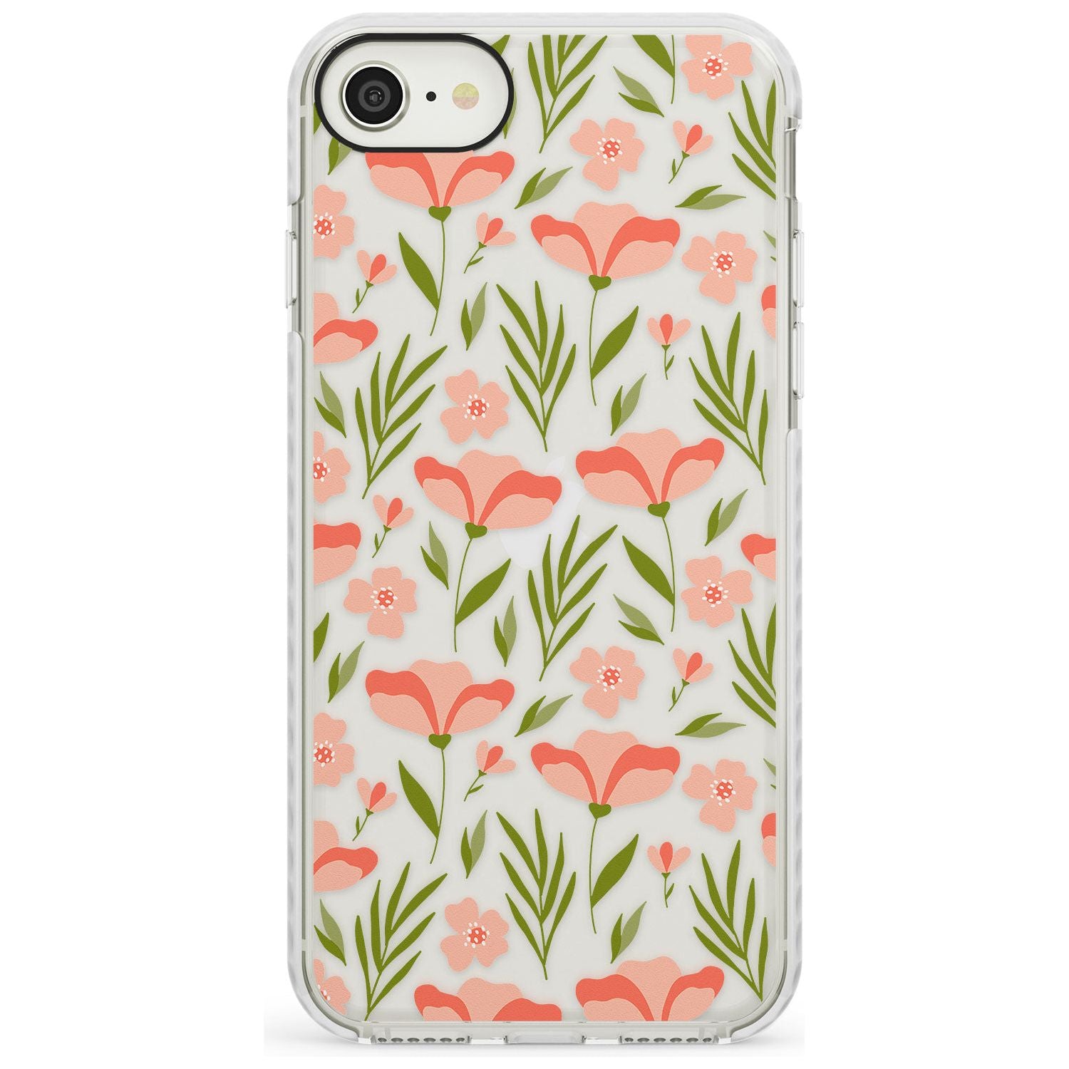Pink Petals Transparent Floral Impact Phone Case for iPhone SE 8 7 Plus