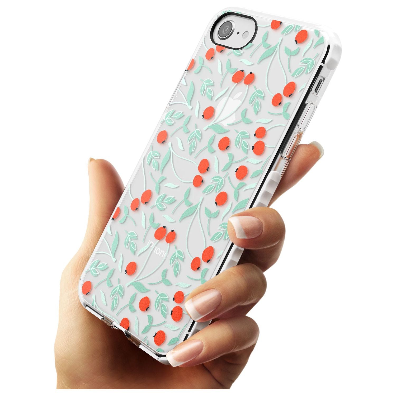 Red Berries Transparent Floral Impact Phone Case for iPhone SE 8 7 Plus