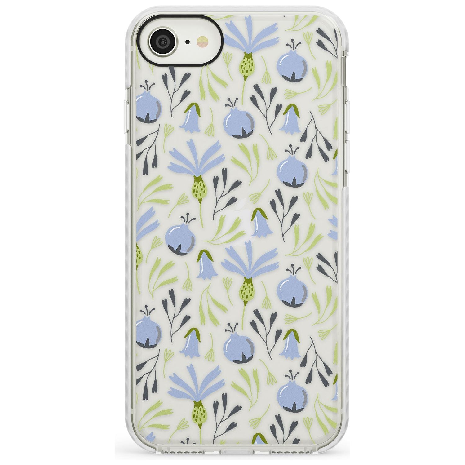 Blue Flora Transparent Floral Impact Phone Case for iPhone SE 8 7 Plus