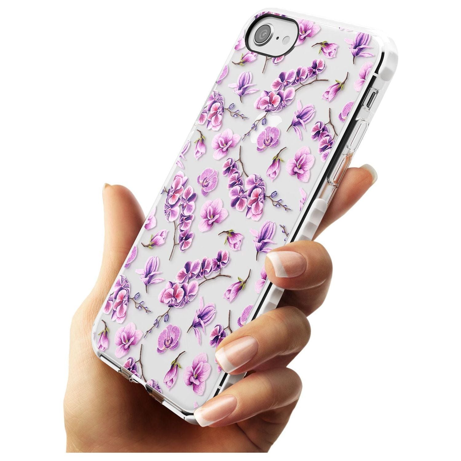 Purple Orchids Transparent Floral Impact Phone Case for iPhone SE 8 7 Plus