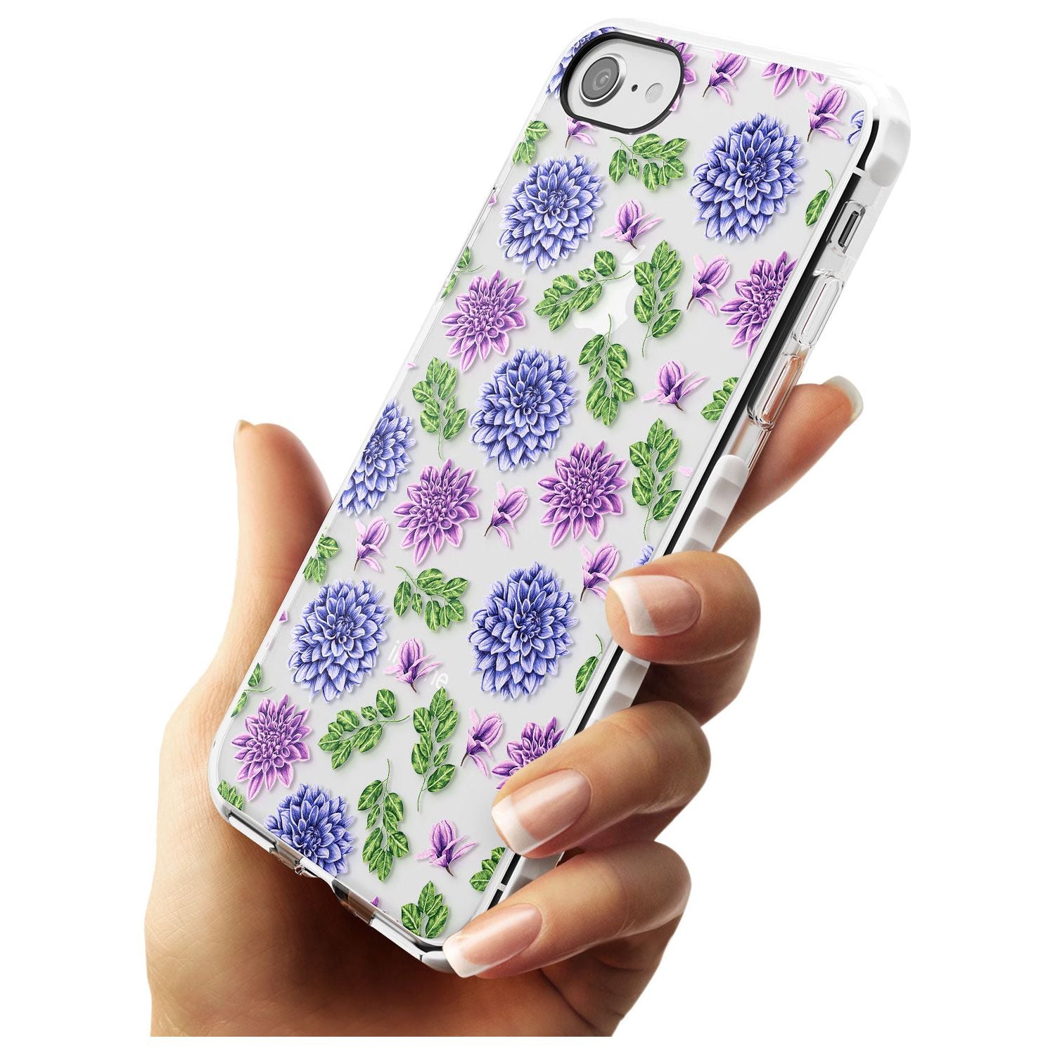 Purple Dahlias Transparent Floral Impact Phone Case for iPhone SE 8 7 Plus