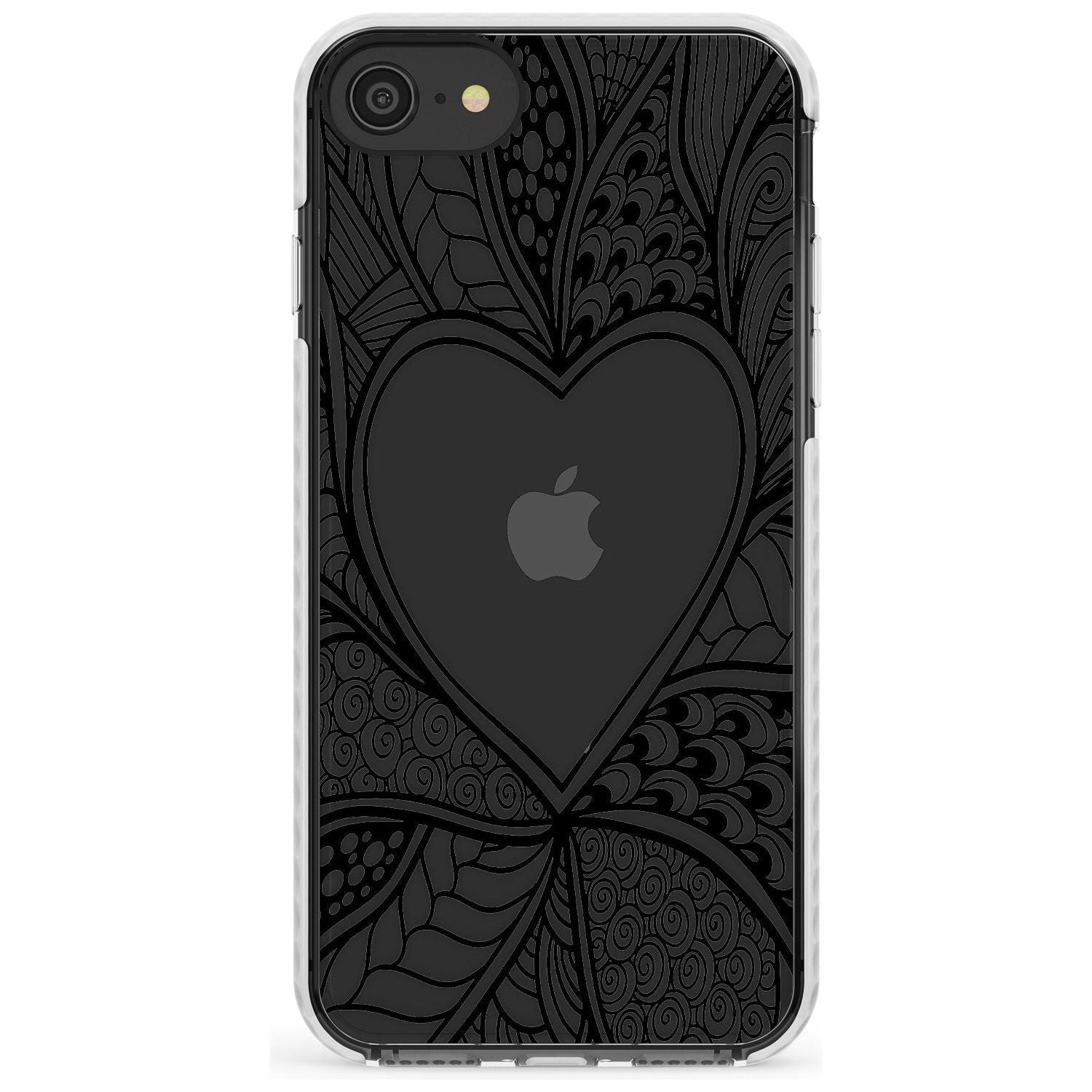 Black Henna Heart Impact Phone Case for iPhone SE 8 7 Plus