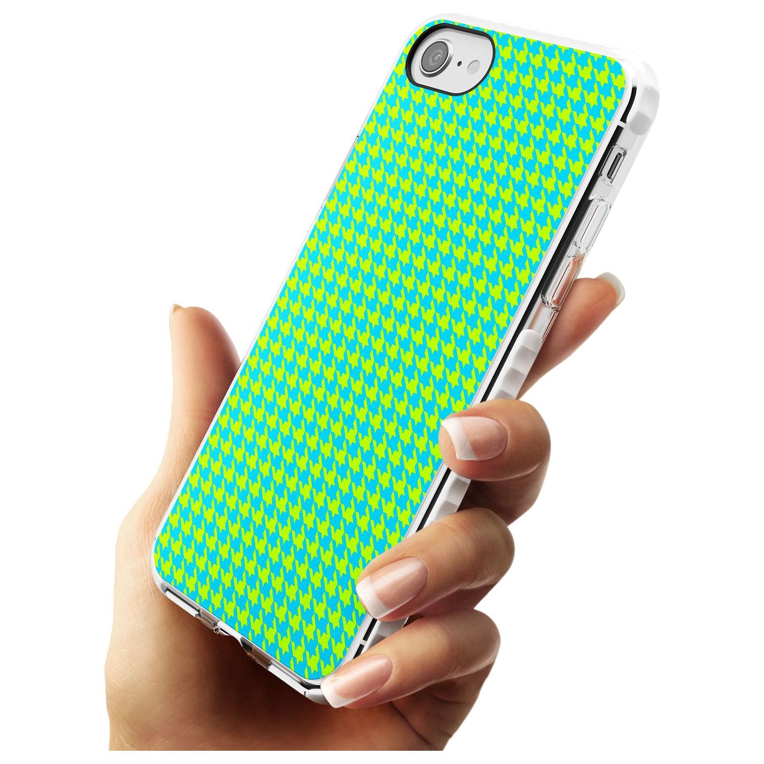 Neon Lime & Turquoise Houndstooth Pattern Impact Phone Case for iPhone SE 8 7 Plus