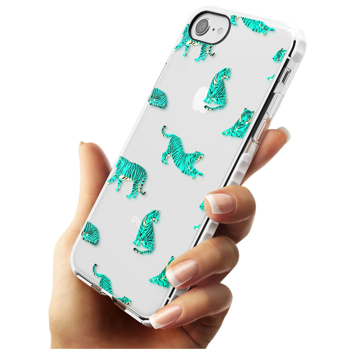 Turquoise Tiger Jungle Cat Pattern Impact Phone Case for iPhone SE 8 7 Plus