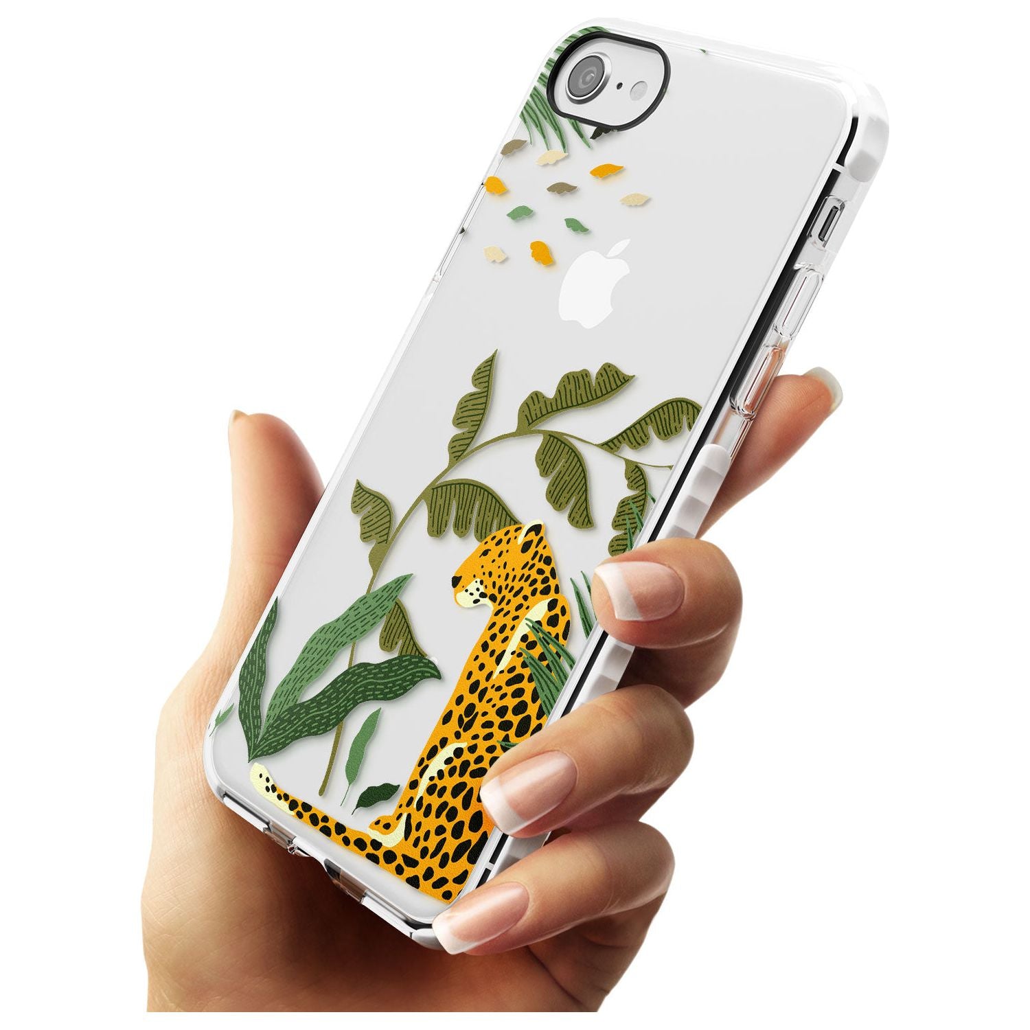 Large Jaguar Clear Jungle Cat Pattern Impact Phone Case for iPhone SE 8 7 Plus