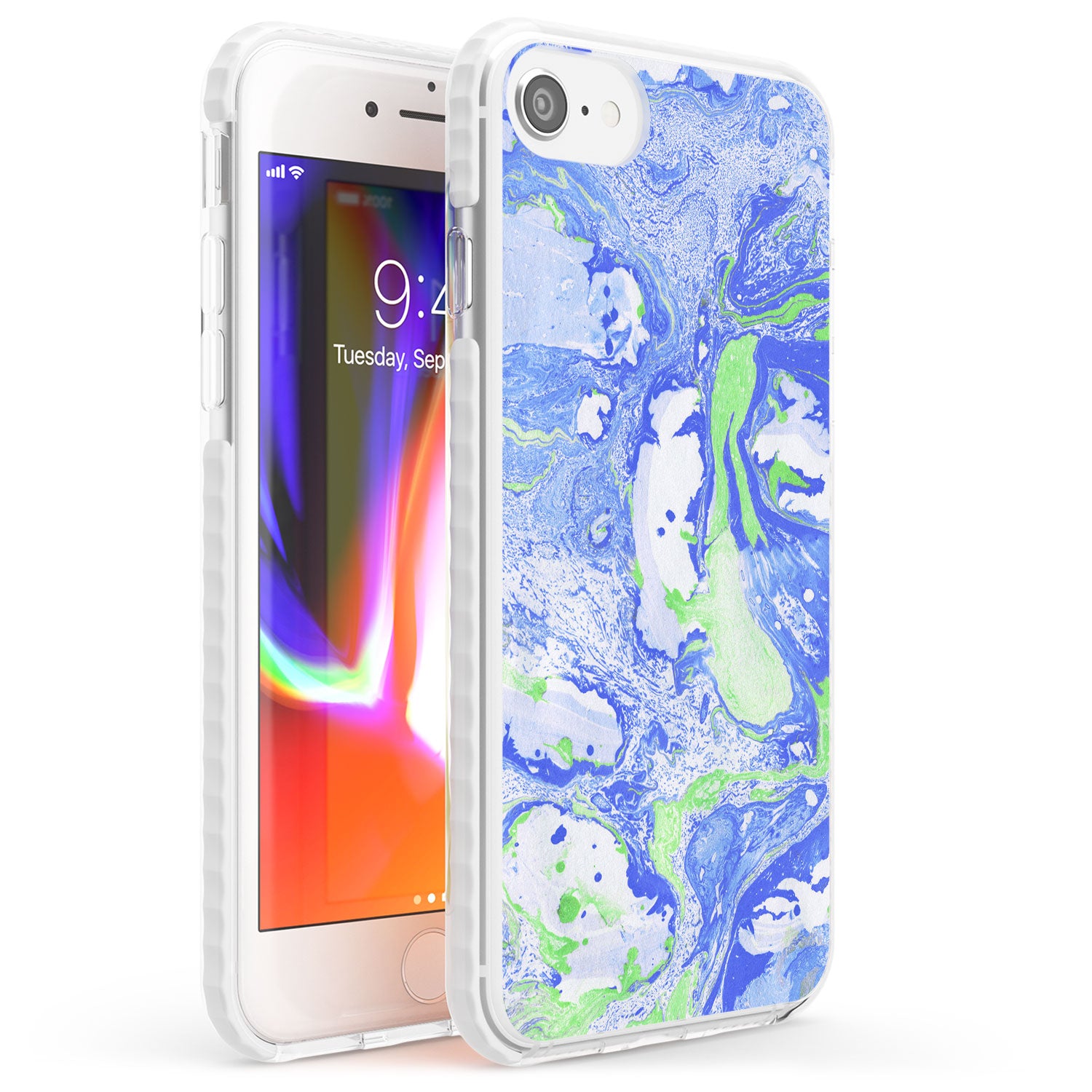 Dark Blue & Green Marbled Paper Pattern Phone Case iPhone 7/8 / Impact Case,iPhone SE / Impact Case Blanc Space