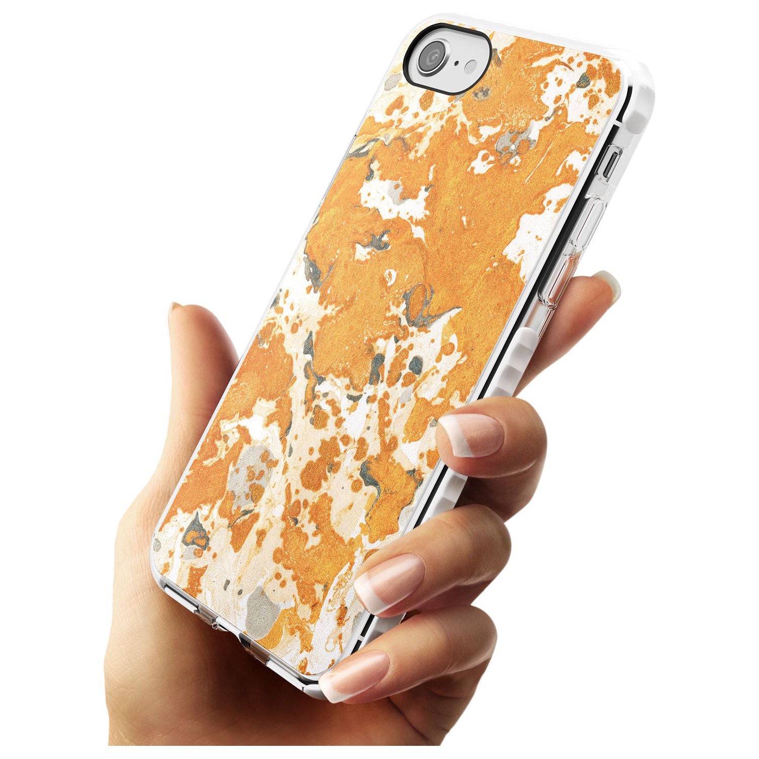 Orange Marbled Paper Pattern Impact Phone Case for iPhone SE 8 7 Plus