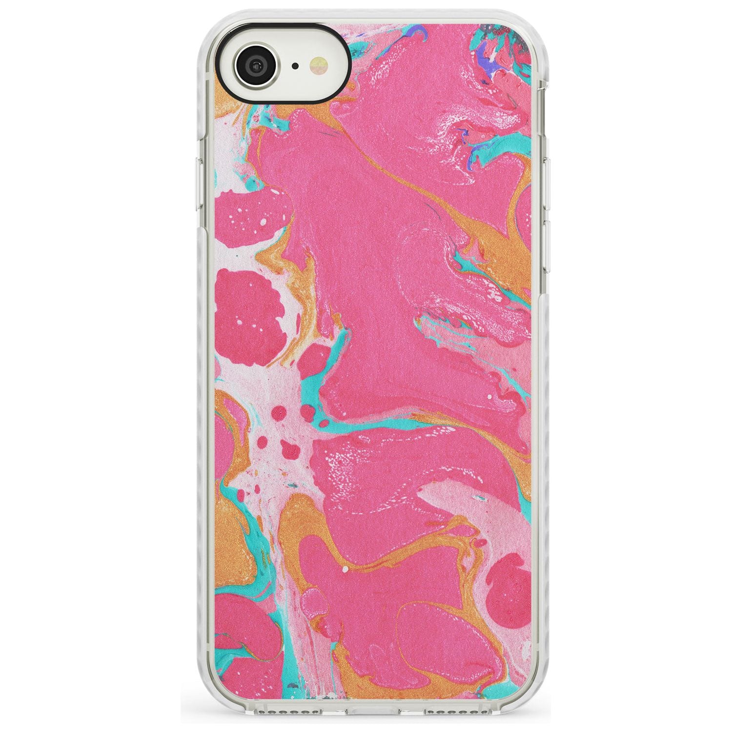 Pink, Orange & Turquoise Marbled Paper Pattern Impact Phone Case for iPhone SE 8 7 Plus