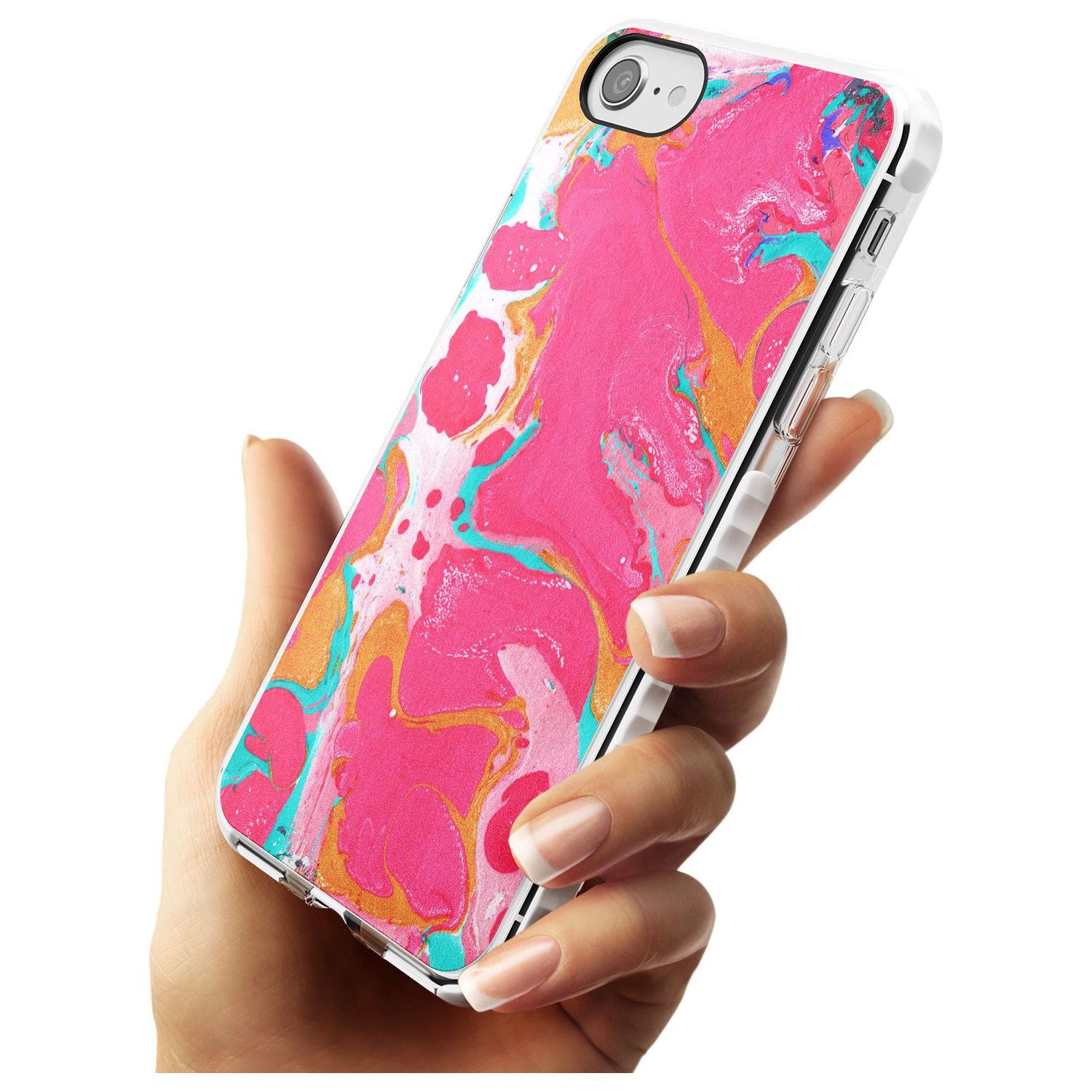 Pink, Orange & Turquoise Marbled Paper Pattern Impact Phone Case for iPhone SE 8 7 Plus