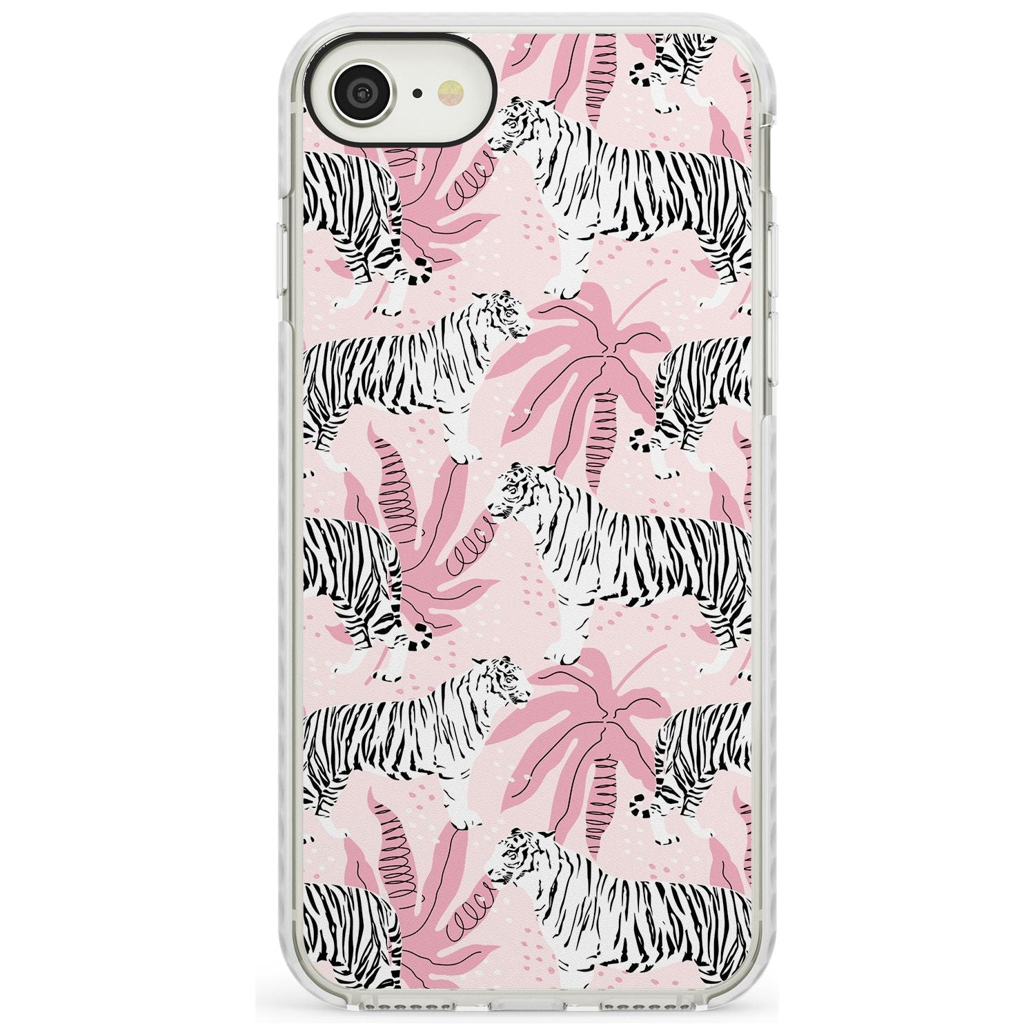White Tigers on Pink Pattern Impact Phone Case for iPhone SE 8 7 Plus
